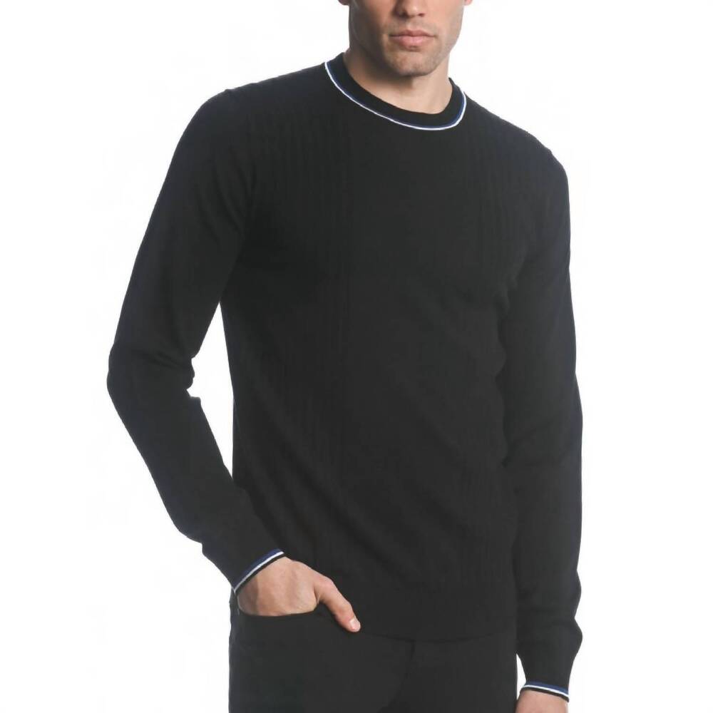 NEW POSTMARC silk and tencel textured knit crew sweater in black